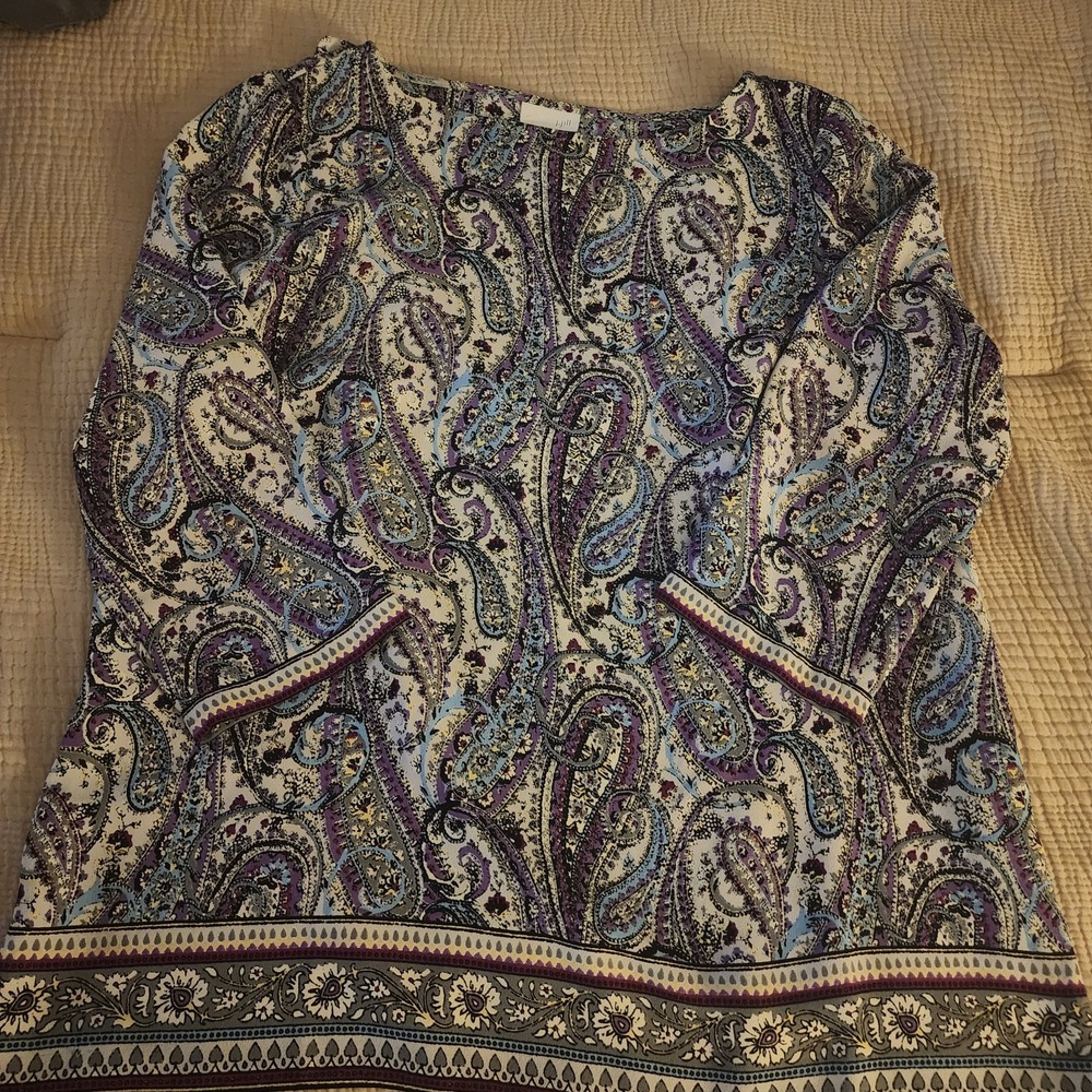 J Jill Purple Blue Paisley Patterned Blouse Layered Size Medium Flowy Dressy